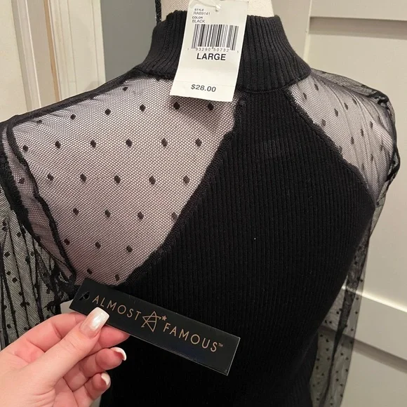 Mock Neck Polka Dot Mesh Long-Sleeve Top - Picture 4 of 4